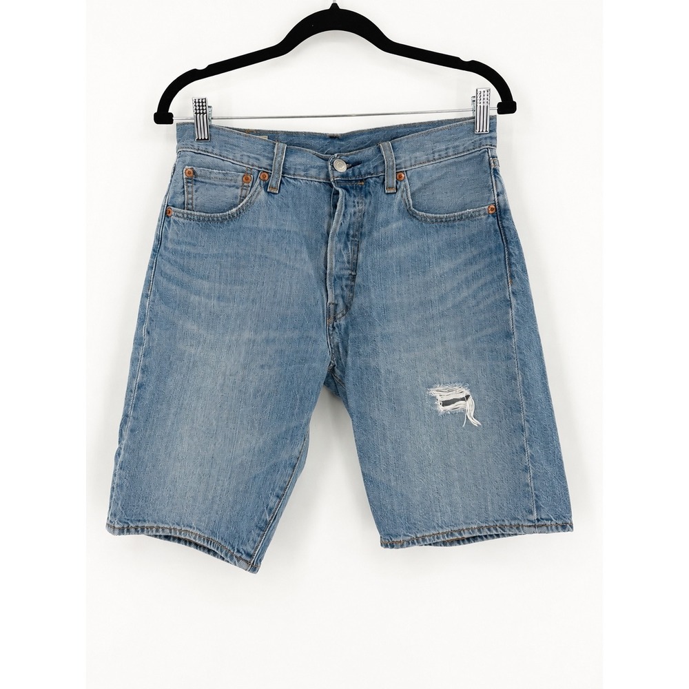 Levi's 501 Bermuda Shorts Womens Sz 30 Blue Distressed Button Fly Denim Classic